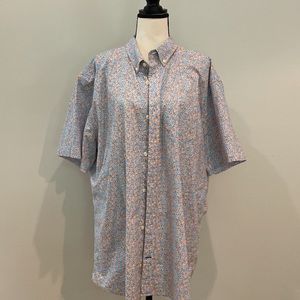 Gap button down short sleeve pocket cotton spandex Aloha flowered mens shirt